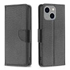 For iPhone 15 Plus Litchi Texture Pure Color Flip Leather Phone Case(Black) - 1