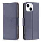 For iPhone 15 Litchi Texture Pure Color Flip Leather Phone Case(Blue) - 1