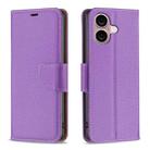 For iPhone 16 Litchi Texture Pure Color Flip Leather Phone Case(Purple) - 1