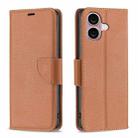 For iPhone 16 Litchi Texture Pure Color Flip Leather Phone Case(Brown) - 1