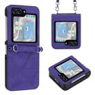 For Samsung Galaxy Z Flip5 5G Crossbody 3D Embossed Flip Leather Phone Case(Purple) - 1