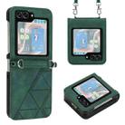 For Samsung Galaxy Z Flip5 5G Crossbody 3D Embossed Flip Leather Phone Case(Dark Green) - 1