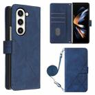 For Samsung Galaxy Z Fold5 5G Crossbody 3D Embossed Flip Leather Phone Case(Blue) - 1