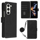 For Samsung Galaxy Z Fold5 5G Crossbody 3D Embossed Flip Leather Phone Case(Black) - 1