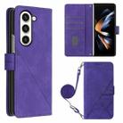 For Samsung Galaxy Z Fold5 5G Crossbody 3D Embossed Flip Leather Phone Case(Purple) - 1