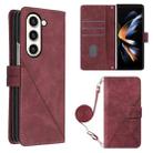 For Samsung Galaxy Z Fold5 5G Crossbody 3D Embossed Flip Leather Phone Case(Wine Red) - 1