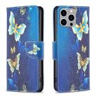 For iPhone 15 Pro Max Colored Drawing Pattern Flip Leather Phone Case(Gold Butterfly) - 1
