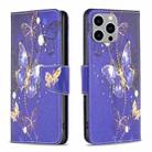 For iPhone 15 Pro Max Colored Drawing Pattern Flip Leather Phone Case(Purple Butterfly) - 1