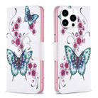 For iPhone 15 Pro Colored Drawing Pattern Flip Leather Phone Case(Flowers Butterfly) - 1