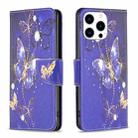 For iPhone 15 Pro Colored Drawing Pattern Flip Leather Phone Case(Purple Butterfly) - 1