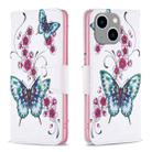 For iPhone 15 Plus Colored Drawing Pattern Flip Leather Phone Case(Flowers Butterfly) - 1