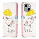 For iPhone 15 Plus Colored Drawing Pattern Flip Leather Phone Case(Umbrella Elephant) - 1