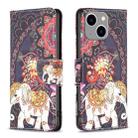 For iPhone 15 Plus Colored Drawing Pattern Flip Leather Phone Case(Flowers Elephant) - 1