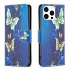 For iPhone 16 Pro Max Colored Drawing Pattern Flip Leather Phone Case(Gold Butterfly) - 1