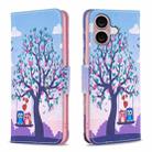 For iPhone 16 Colored Drawing Pattern Flip Leather Phone Case(Owl) - 1