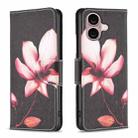For iPhone 16 Colored Drawing Pattern Flip Leather Phone Case(Lotus) - 1