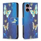 For iPhone 16 Colored Drawing Pattern Flip Leather Phone Case(Gold Butterfly) - 1