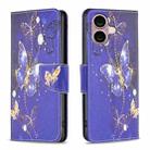 For iPhone 16 Colored Drawing Pattern Flip Leather Phone Case(Purple Butterfly) - 1