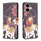 For iPhone 16 Colored Drawing Pattern Flip Leather Phone Case(Flowers Elephant) - 1