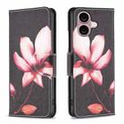 For iPhone 16 Plus Colored Drawing Pattern Flip Leather Phone Case(Lotus) - 1