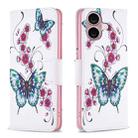 For iPhone 16 Plus Colored Drawing Pattern Flip Leather Phone Case(Flowers Butterfly) - 1