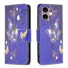 For iPhone 16 Plus Colored Drawing Pattern Flip Leather Phone Case(Purple Butterfly) - 1