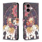 For iPhone 16 Plus Colored Drawing Pattern Flip Leather Phone Case(Flowers Elephant) - 1