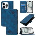 For iPhone 16 Pro Skin-feel Embossed Leather Phone Case(Blue) - 1