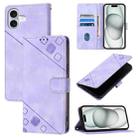 For iPhone 16 Plus Skin-feel Embossed Leather Phone Case(Light Purple) - 1