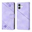 For iPhone 16 Plus Skin-feel Embossed Leather Phone Case(Light Purple) - 2