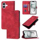 For iPhone 16 Plus Skin-feel Embossed Leather Phone Case(Red) - 1