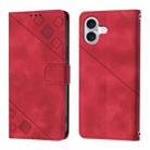 For iPhone 16 Plus Skin-feel Embossed Leather Phone Case(Red) - 2