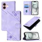 For iPhone 16 Skin-feel Embossed Leather Phone Case(Light Purple) - 1