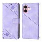 For iPhone 16 Skin-feel Embossed Leather Phone Case(Light Purple) - 2