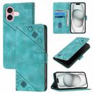 For iPhone 16 Skin-feel Embossed Leather Phone Case(Green) - 1