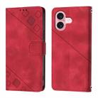 For iPhone 16 Skin-feel Embossed Leather Phone Case(Red) - 2