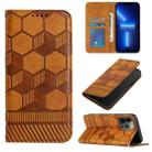 For iPhone 15 Pro Max Football Texture Magnetic Leather Flip Phone Case(Khaki) - 1