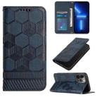 For iPhone 15 Pro Football Texture Magnetic Leather Flip Phone Case(Dark Blue) - 1