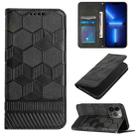 For iPhone 15 Pro Football Texture Magnetic Leather Flip Phone Case(Black) - 1