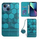 For iPhone 15 Plus Crossbody Football Texture Magnetic PU Phone Case(Light Blue) - 1