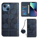 For iPhone 15 Plus Crossbody Football Texture Magnetic PU Phone Case(Dark Blue) - 1