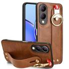For vivo Y17s 4G Wristband Leather Back Phone Case(Brown) - 1