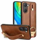 For vivo Y03 4G Wristband Leather Back Phone Case(Brown) - 1