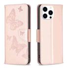 For iPhone 16 Pro Max Embossing Two Butterflies Pattern Leather Phone Case(Rose Gold) - 1