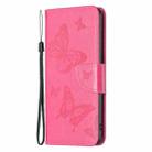 For iPhone 16 Pro Embossing Two Butterflies Pattern Leather Phone Case(Rose Red) - 3