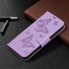 For iPhone 16 Embossing Two Butterflies Pattern Leather Phone Case(Purple) - 2