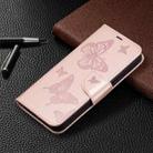 For iPhone 16 Embossing Two Butterflies Pattern Leather Phone Case(Rose Gold) - 2