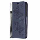 For iPhone 16 Embossing Two Butterflies Pattern Leather Phone Case(Blue) - 3