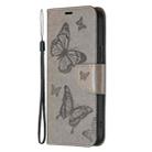 For iPhone 16 Embossing Two Butterflies Pattern Leather Phone Case(Grey) - 3