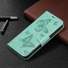 For iPhone 16 Plus Embossing Two Butterflies Pattern Leather Phone Case(Green) - 2